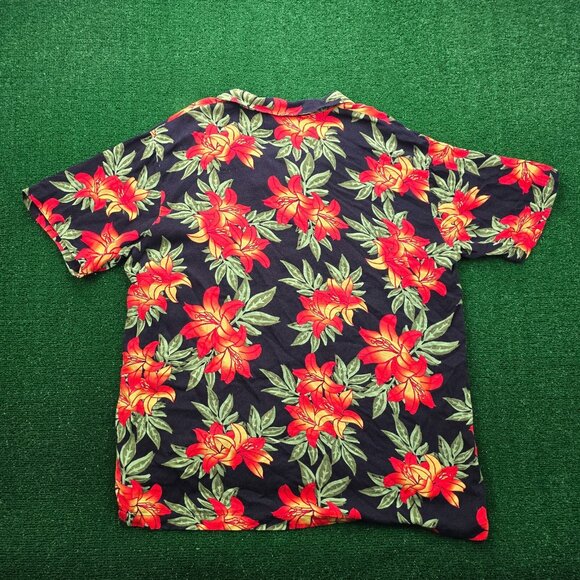 Island Shores Hawaiian Shirt Mens 2XL Black Red Floral Button Up Tropical Camp - Picture 7 of 9